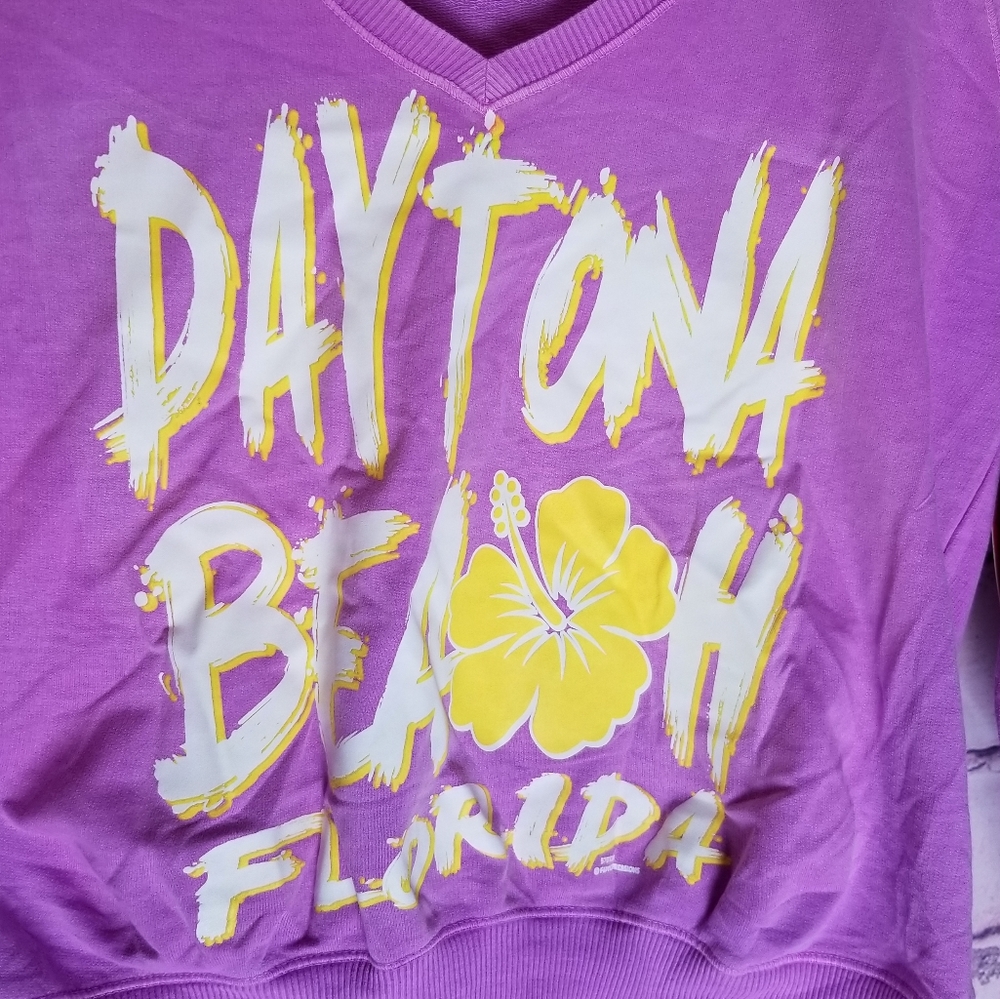 MIAMI STYLE DAYTONA BEACH FLORIDA FLORAL GRAPHIC PRINT LAVENDER SWEATSHIRT M NWT - Picture 5 of 12